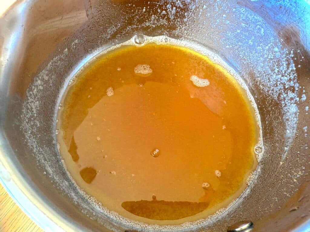 browned butter in a stainless steel pot